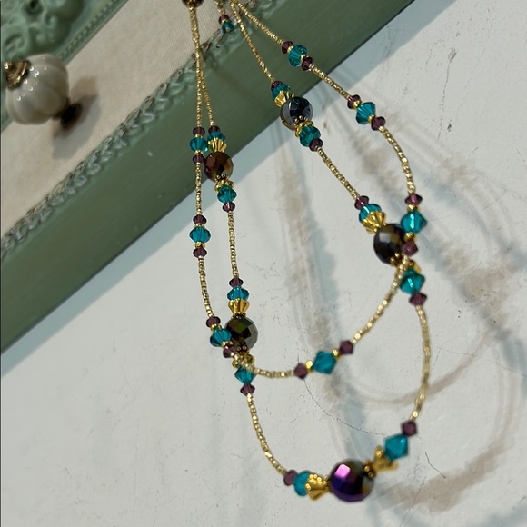 Vintage Gold and Blue Multi-Strand Necklace - Picture 1 of 6